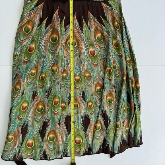 Boho Babydoll Festival Dress peacock feather pattern built-in bra sequins Small - Picture 7 of 8